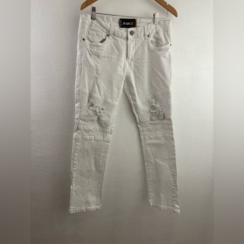 RawX white slim moto biker jeans with ripped and distressed details size 32/30